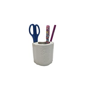 İki Adet Kalemlik Çiçekli Oval Model Seramik Ofis Gereci  8x5x10cm