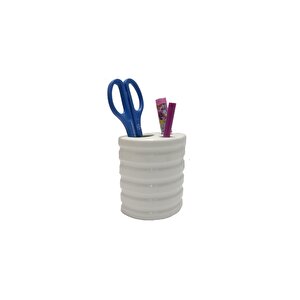 İki Adet Kalemlik Oval Çizgili Model Seramik Ofis Gereci  9x6x11cm