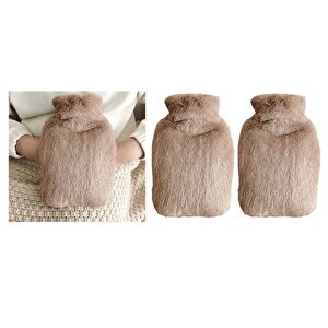 İki Adet Sıcak Su Torbası Yan Cepli Bej  Peluş Termofor 27x17x2cm  1 Litre