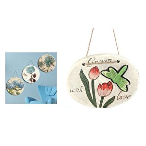 İki Adet Asılabilir Balkon Ve Bahçe Süsü Yeşil Yusufçuk Desenli Oval 17x15x1,3cm Duvar Süsü,taşı Balkon,bahçe Ve Oda Dekor  Hoşgeldiniz Tablo,tabela