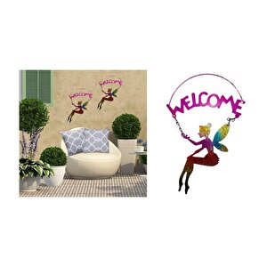 İki Adet Balkon Ve Bahçe Hoşgeldiniz Tabelası,melek Figürlü Pembe 30x18x0,5cm  Duvar Süsü Balkon,bahçe Ve Oda Dekor  Hoşgeldiniz Tablo,tabela