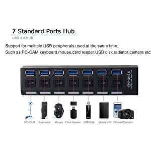 5258 7 Port Usb 3.0 2.0 Hub Anahtarlı Çoklayıcı Çoğaltıcı Switch