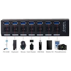 5258 7 Port Usb 3.0 2.0 Hub Anahtarlı Çoklayıcı Çoğaltıcı Switch