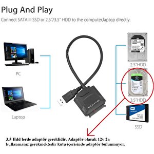 4356 Usb 3.0 To 2.5 3.5 İnç Sata Ssd Hdd Hard Disk Çevirici Dönüştürücü Adaptör Kablosu