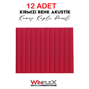 12 Adet Di̇key Akusti̇k Kumaş Kapli Panel-(10x100cm) Kırmızı
