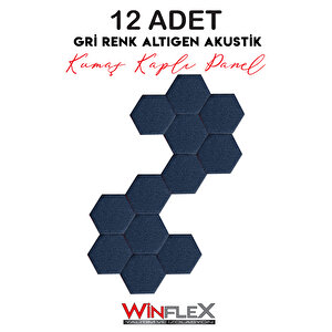 Dekorati̇f Altigen Akusti̇k Kumaş Kapli Panel 12 Adet - (17x20cm) Antrasit