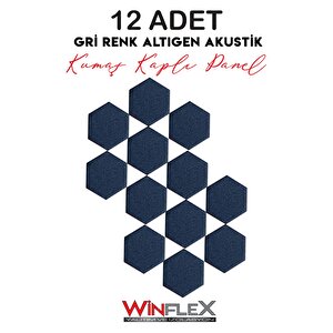 Dekorati̇f Altigen Akusti̇k Kumaş Kapli Panel 12 Adet - (17x20cm)