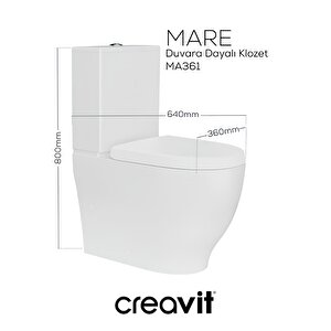 Mare Beyaz Kanalsız Duvara Sıfır Klozet Takımı Ma361, Creavit Mare Duroplast Yavaş Kapak