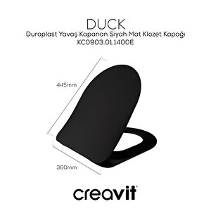 Creavit Free Mat Siyah Kanallı Asma Klozet Fe320, Creavit Duck Duroplast Yavaş Kapak