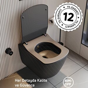Elegant Mat Antrasit Kanalsız Asma Klozet Eg321, Creavit Elegant Duroplast Yavaş Kapak
