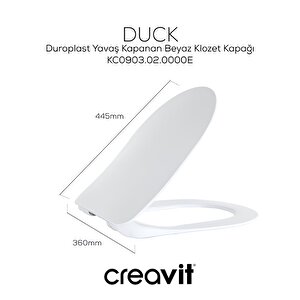 Creavit Nora Vortex Beyaz Asma Klozet No323, Creavit Nora Duck Duroplast Yavaş Kapak