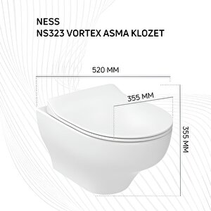 Ness Vortex Beyaz Asma Klozet Ns323, Creavit Ness Duroplast Yavaş Kapak Kc3403.01
