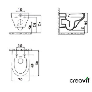 Creavit Ness Vortex Beyaz Asma Klozet Ns323, Creavit Ness Duroplast Yavaş Kapak Kc3403.01