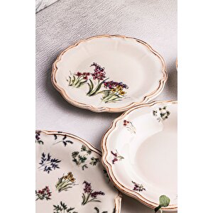 Wild - 24 Parça 6 Kişilik Porselen Yemek Takımı Kenarları Silik Vintage Tuval Model Porselen Tabak