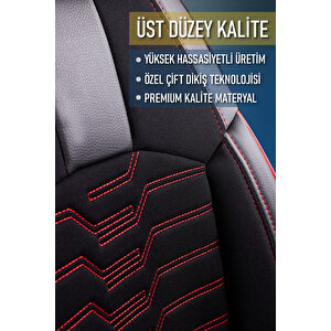Chevrolet Trax Lüx Deri Detaylı Oto Koltuk Kılıfı Ön Arka Takım Platinum Si̇yah Kirmizi
