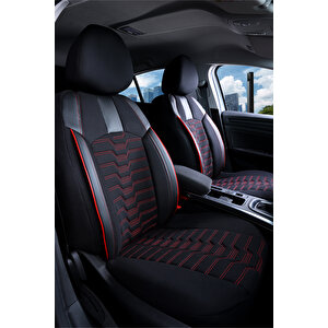 Toyota Yaris 2008-2011 Lüx Deri Detaylı Oto Koltuk Kılıfı Ön Arka Takım Platinum Si̇yah Kirmizi Siyah - Kırmızı