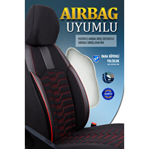 Nissan Bluebird Lüx Deri Detaylı Oto Koltuk Kılıfı Ön Arka Takım Platinum Si̇yah Kirmizi