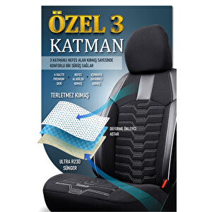 Daewoo Super Saloon Lüx Deri Detaylı Oto Koltuk Kılıfı Ön Arka Takım Platinum Si̇yah Beyaz