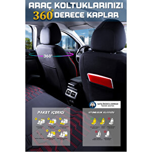 Renault Fluence Z.e. Lüx Deri Detaylı Oto Koltuk Kılıfı Ön Arka Takım Platinum Si̇yah Kirmizi