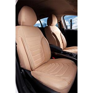 Skoda Forman 2+1 Parçalı Lüx Deri Detaylı Oto Koltuk Kılıfı Ön Arka Takım Carbon Bej Bej