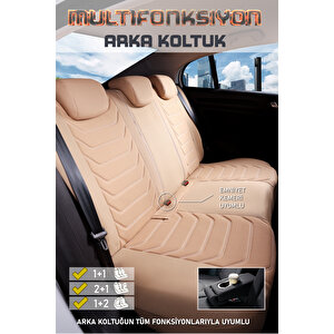 Skoda Forman 2+1 Parçalı Lüx Deri Detaylı Oto Koltuk Kılıfı Ön Arka Takım Carbon Bej Bej