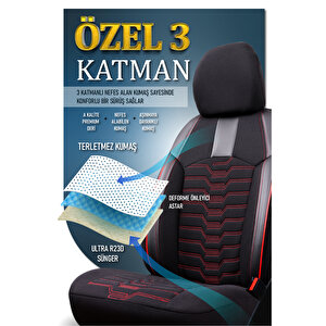 Mazda 323 Lüx Deri Detaylı Oto Koltuk Kılıfı Ön Arka Takım Platinum Si̇yah Kirmizi