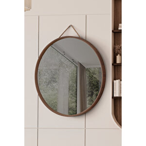 Mirora 2'li Yuvarlak Dekoratif Duvar Aynası | Boyalı Ahşap Çerçeveli | 60cm 48cm | Amerikan Ceviz Amerikan Ceviz