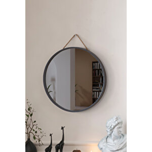 Mirora 2'li Yuvarlak Dekoratif Duvar Aynası | Boyalı Ahşap Çerçeveli | 60cm 48cm | Antrasit