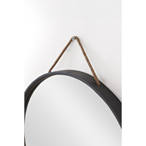 Mirora 2'li Yuvarlak Dekoratif Duvar Aynası | Boyalı Ahşap Çerçeveli | 60cm 48cm | Antrasit