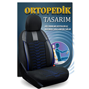 Proton 315 Lüx Deri Detaylı Oto Koltuk Kılıfı Ön Arka Takım Platinum Si̇yah Mavi̇