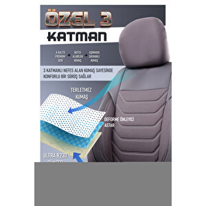 Opel Combo 2+1 Parçalı Lüx Deri Detaylı Oto Koltuk Kılıfı Ön Arka Takım Carbon Füme