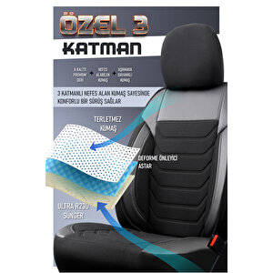 Opel Combo 2+1 Parçalı Lüx Deri Detaylı Oto Koltuk Kılıfı Ön Arka Takım Carbon Si̇yah