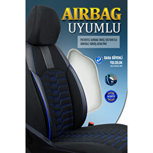 Seat İbiza Lüx Deri Detaylı Oto Koltuk Kılıfı Ön Arka Takım Platinum Si̇yah Mavi̇