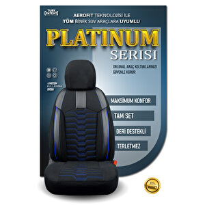 Kia Sephia Lüx Deri Detaylı Oto Koltuk Kılıfı Ön Arka Takım Platinum Si̇yah Mavi̇ Siyah-Mavi