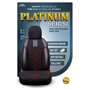 Jaecoo J7 Lüx Deri Detaylı Oto Koltuk Kılıfı Ön Arka Takım Platinum Si̇yah Kirmizi Siyah - Kırmızı