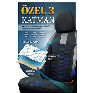 Mg Zs Lüx Deri Detaylı Oto Koltuk Kılıfı Ön Arka Takım Platinum Si̇yah Mavi̇