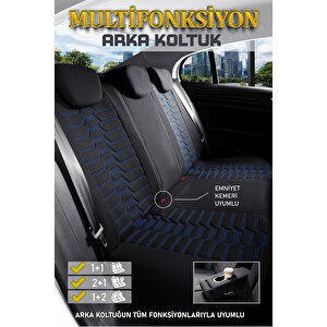 Volkswagen Tiguan Lüx Deri Detaylı Oto Koltuk Kılıfı Ön Arka Takım Platinum Si̇yah Mavi̇ Siyah-Mavi