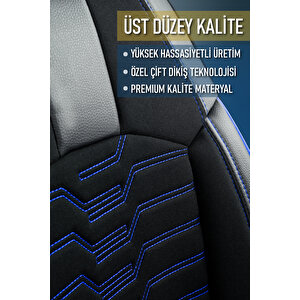 Renault 21 Manager Lüx Deri Detaylı Oto Koltuk Kılıfı Ön Arka Takım Platinum Si̇yah Mavi̇