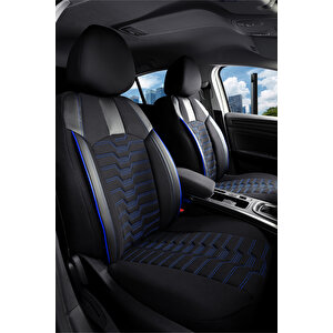 Volkswagen Passat B7 Bluemotion Lüx Deri Detaylı Oto Koltuk Kılıfı Ön Arka Takım Platinum Si̇yah Mavi̇ Siyah-Mavi