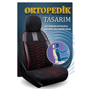 Proton 416 Lüx Deri Detaylı Oto Koltuk Kılıfı Ön Arka Takım Platinum Si̇yah Kirmizi