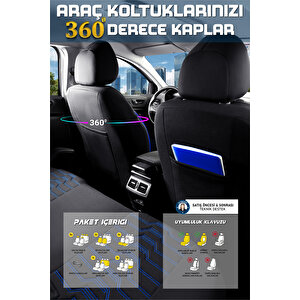 Proton 416 Lüx Deri Detaylı Oto Koltuk Kılıfı Ön Arka Takım Platinum Si̇yah Mavi̇
