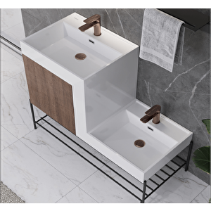 Up-down Z Lavabo 100 Cm Lavabo Dolabı Seti Light Walnut-Açık Meşe