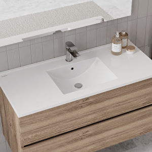 Simple 100 Cm Lavabo Dolabı Seti Açık Meşe