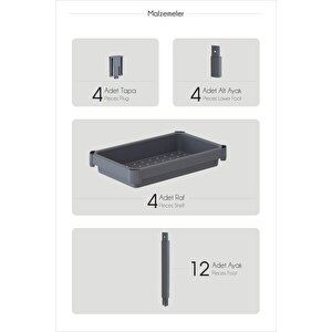 Mithra Life 4 Katlı Hazneli Plastik Gri Banyo Mutfak Balkon Düzenleyici Rafı Mit1193