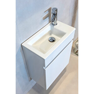 Joy Banyo Dolabı Seti (45 Cm Parlak Beyaz Aynalı Lavabolu Mdf) Parlak Beyaz