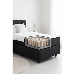 Nova Yatak 90x190 Tek Kişilik - 25 Cm Paket Yaylı Ortopedik, Orta Sert, Antrasit, Pamuklu Kumaş