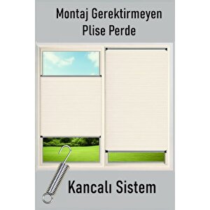 Kancalı Sistem Plisel Perde Krem - Cam Balkon & Pimapen - Antibakteriyel Ve Toz Tutmaz Kumaş 90x80 cm