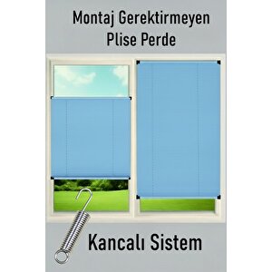 Kancalı Sistem Plisel Perde Mavi - Cam Balkon & Pimapen - Antibakteriyel Ve Toz Tutmaz Kumaş 90x80 cm
