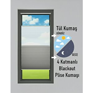 Gece & Gündüz Sistem Gri / Krem Plisel Perde - Cam Balkon - Pimapen - Pvc Doğrama 100x90 cm