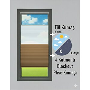 Gece & Gündüz Sistem Kahverengi / Krem Plisel Perde - Cam Balkon - Pimapen - Pvc Doğrama 70x170 cm